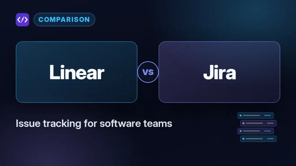 Linear vs Jira comparison: CodeToolPilot editorial graphic (issue tracking for software teams)
