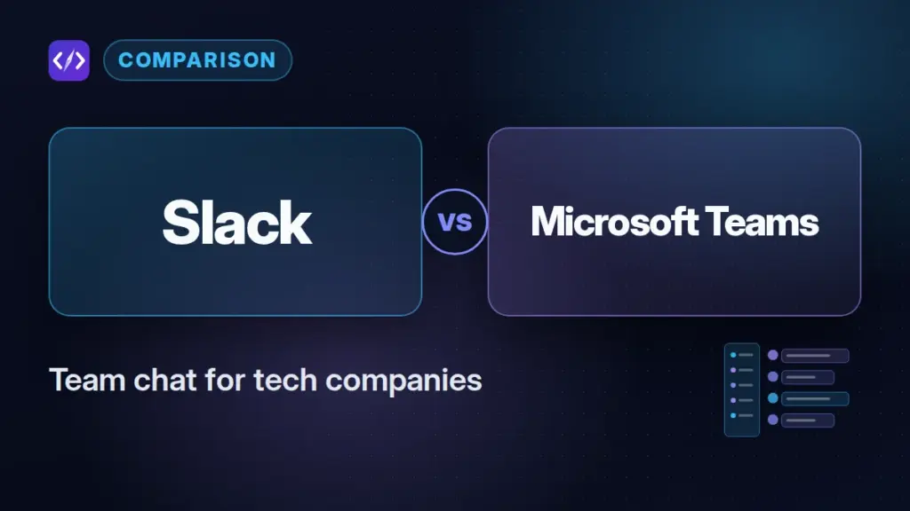Slack vs Microsoft Teams comparison: CodeToolPilot editorial graphic (team chat for tech companies)
