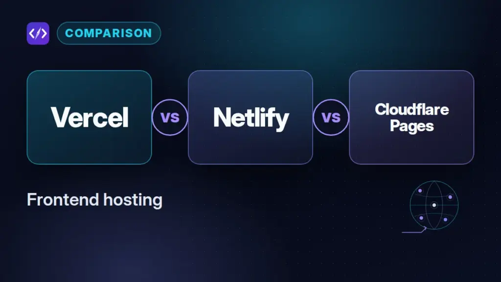 Vercel vs Netlify vs Cloudflare Pages comparison: CodeToolPilot editorial graphic (frontend hosting)